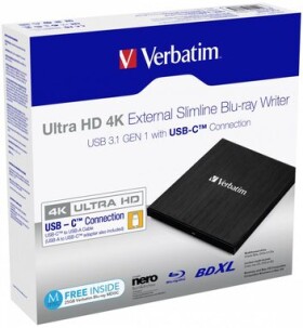 VERBATIM externá napaľovačka Ultra HD 4K / BD-DVD-CD / USB-C (43888)