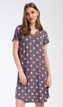 Dámska nočná košeľa s krátkym rukávom Polka dots hnědá XXL