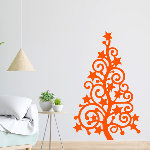 Veselá Stena Samolepka Vianočný strom hviezda Farba: oranžová, Veľkosť: 40 x 25 cm
