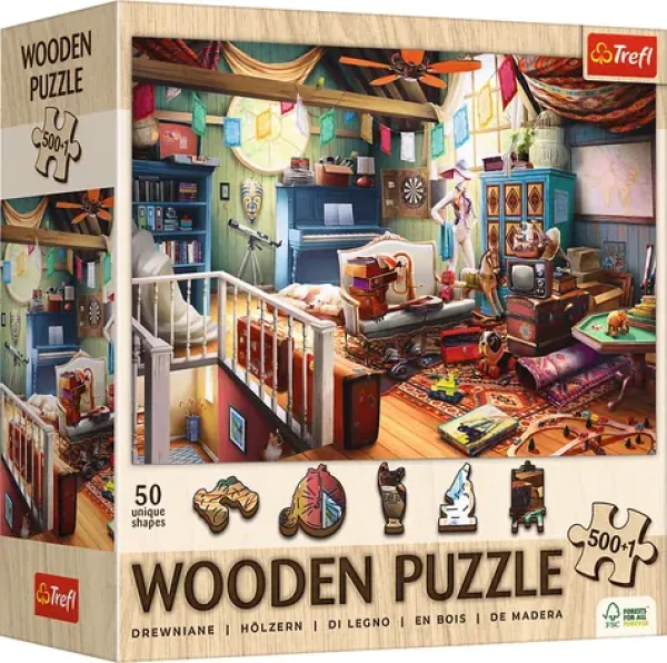 Trefl Drevené puzzle Poklady z pôdy/501 dielikov/37,5 x 25,4 cm/obojstranné