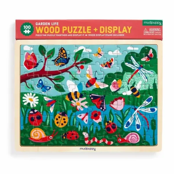 Mudpuppy Drevené puzzle: Život na záhrade + stojan