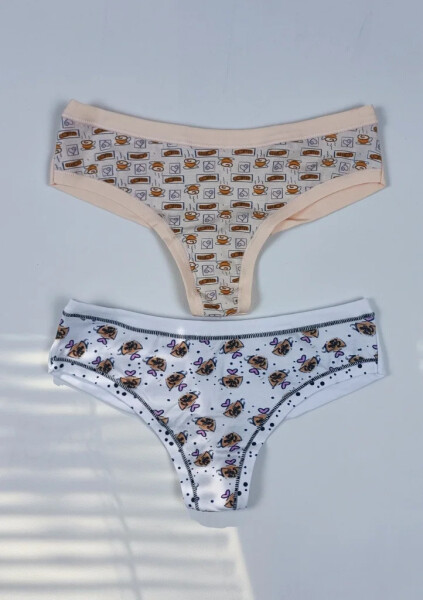 Dámske brazilky 6399D - LOVELYGIRL L bílá s potiskem