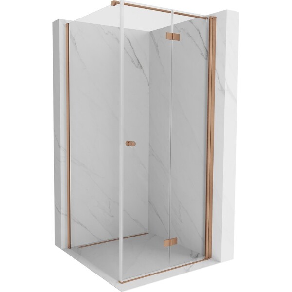MEXEN/S - Mist-F sprchovací kút skladacie dvere pravá 70 x 70, transparent, meď kartáčovaná 8A6T-070-070-65-00-P