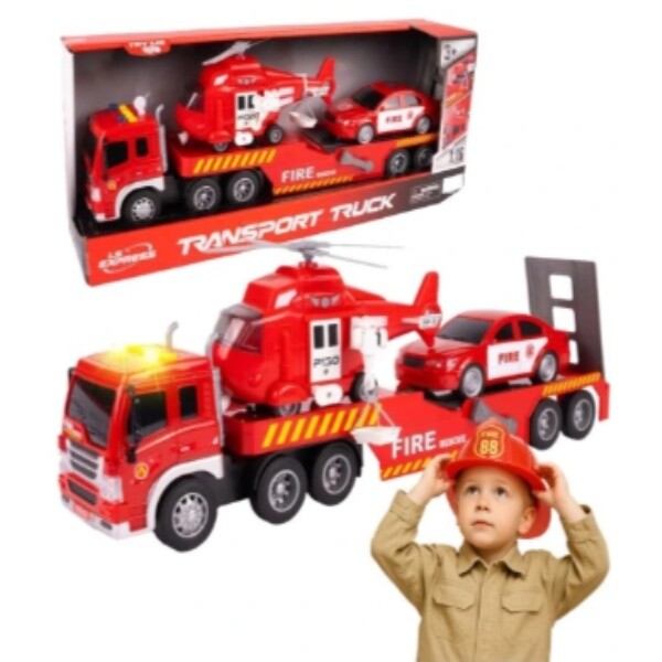 MalPlay Hasičský transportér s helikoptérou a autom