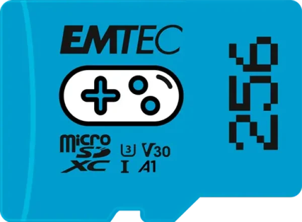 EMTEC microSD Gaming 256GB modrá / UHS-I U3 V30 A1 / čítanie: 100MBs / zápis: 50MBs (ECMSDM256GXCU3G)