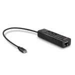 Lindy USB-C hub s Gigabit LAN čierna / USB hub / USB 3.2 Gen 1 / 3x USB-A / RJ45 (43249)
