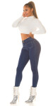 Sexi Push-Up džínsy vysokým pásom detailmi vreciek denimblue