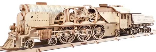 Ugears 3D drevené mechanické puzzle V-Express parná lokomotíva 4-6-2 s tendrem