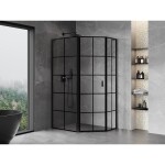 MEXEN/S - Mist Lsprchovací kút päťboký krídlový asymetrický ľavá 90 x 80, čierna kratka, čierna 8A8L-090-080-70-77-L