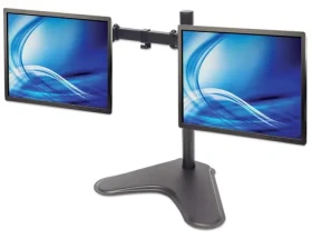 Manhattan Držiak na 2 monitory stolný čierny / 13-32" / VESA 75x75-100x100 / nosnosť 8kg / rotácia 180 ° (461559)