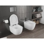 MEXEN/S - Carmen Závesná WC misa Rimless Tornado vrátane sedátka s slow slim, duroplast, biela lesk 30880100T