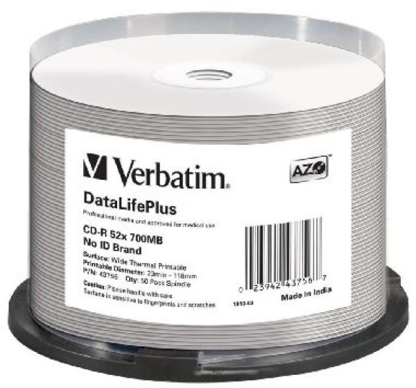 Verbatim DataLifePlus 700MB 52x Wide Thermal Printable no-ID 50ks cake