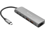 Sandberg USB-C dokovacia stanica šedá / HDMI + 2x USB-A + 2 x USB-C + PD (100W) (136-65)