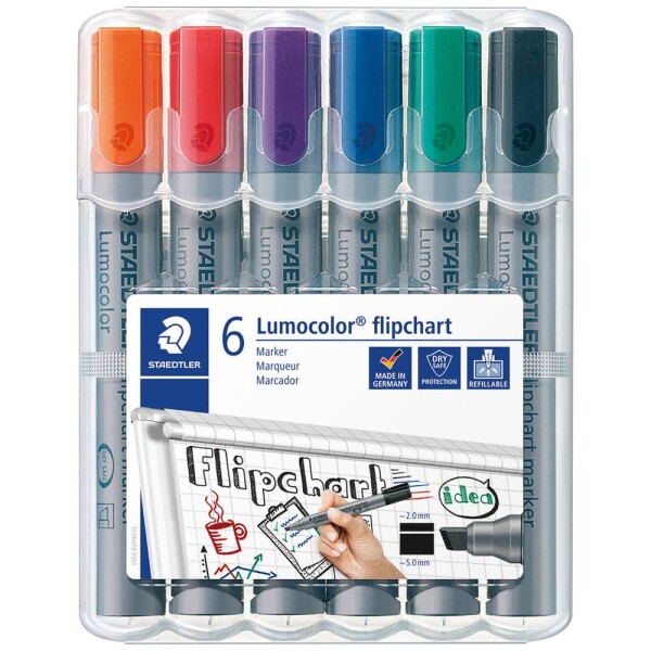 Staedtler 356 B WP6 popisovač na flipcharty Lumocolor® flipchart marker 356 B 2 - 5 mm čierna, modrá, červená, zelená, oranžová, purpurová 6 ks; 356 B WP6