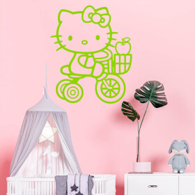Veselá Stena Samolepka Mačička Hello Kitty Farba: zelená, Veľkosť: 100 x 83 cm