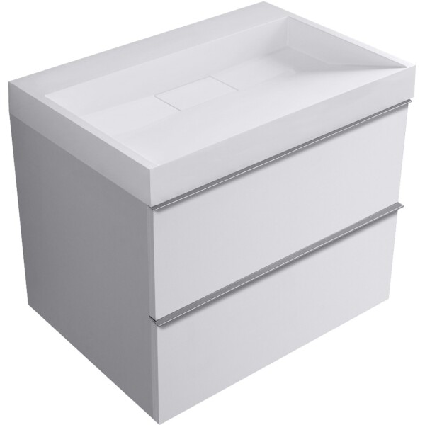 CERANO - Kúpeľňová skrinka Velora - biela matná, úchytka chróm + umývadlo z lit. mramoru Vita - biela matná - 70x63x46,5 CER-8050BD83997