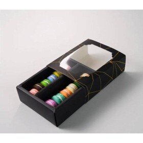 Čierna krabička na makrónky so zlatými pruhmi 15,5 x 12,5 x 5,2 cm (na 10 kusov) - dortis - dortis