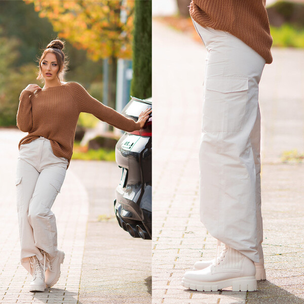 Trendy highwaist cargo pants KHAKI M