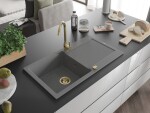 MEXEN/S MEXEN/S - Leo granitový drez 1 s odkvapkávačom 900x500 mm, šedá, + zlatý sifón 6501901010-71-G