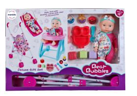 Mamido Mamido Bábika bábätko s nosičom, kočíkom, stoličkou na kŕmenie a doplnkami MT1631