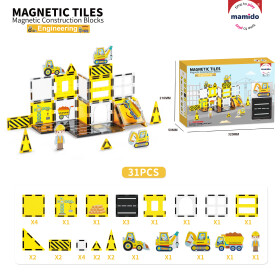 Mamido Mamido Magnetická stavebnica dopravné mesto 31 dielikov, bager, žeriav, nakladač MT1481