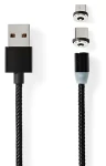 Nedis CCGB60630BK20 čierna / Magnetický nabíjací kábel / USB-C + Micro-USB / 10 W / 2 m (CCGB60630BK20)