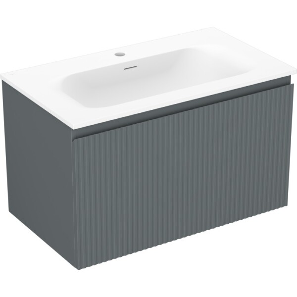 MEXEN/S - Rivel kúpeľňová skrinka 80 cm s umývadlom Vela, 1 šuplík, reliéf, grafit mat/biela mat 91A20-08047-1-BF66-W23M01
