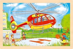 GOKI Drevené obojstranné puzzle Hasiči a vrtuľník
