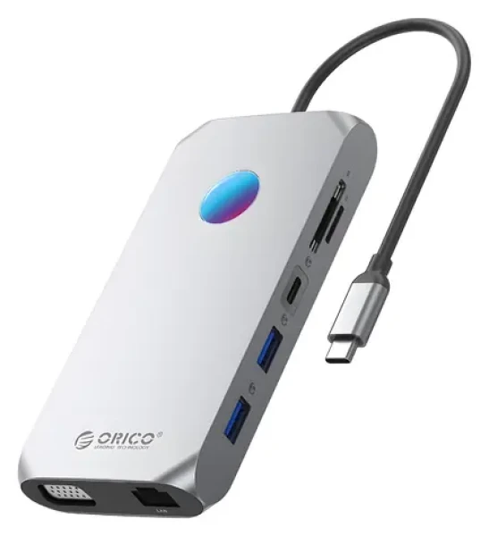 Orico USB-C hub 12v1 RGB (Orico-XCR-X2-GY-BP) / Dokovacia stanica / USB-C PD 100W / 3x USB-A 3.1 / HDMI 4K 30Hz / VGA (ORICO-XCR-X2-GY-BP)