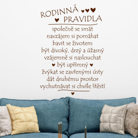 Veselá Stena Samolepka Pravidla rodiny Farba: hnědá, Veľkosť: 80 x 57 cm