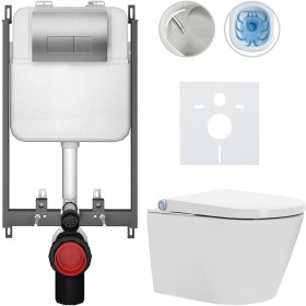 CERANO - Závesné WC s bidetom Basic/Cronus Standard - biela lesklá - WC tlačidlo Modulo/Strieborná - na zamurovanie - 59,3x38,4 CER-8050BD86461