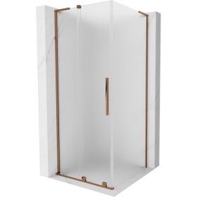 MEXEN/S - Velar L sprchovací kút, posuvné dvere 90 x 90, dekor, ružové zlato 871-090-090-33-60