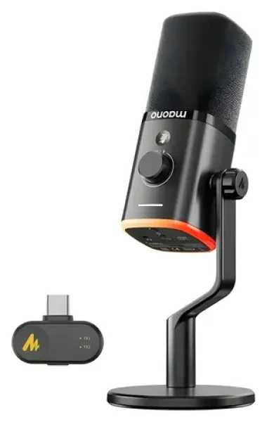 Maono PD100W čierna / Dynamický mikrofón / USB-C / 2,4 GHz / 50 - 16000 Hz / RGB (PD100W Black)