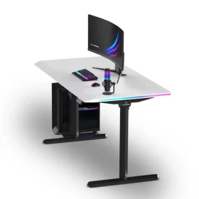 Ultradesk Quest čierna-biela / Herný stôl / 140 x 70 cm / nastaviteľná výška 72-120 cm / RGB LED osvetlenie (UD-QST-FRBB/DTWT)