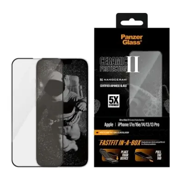 PanzerGlass Ceramic II Apple iPhone 17e/16e/14/13/13 Pro s bezprašným inštalačným boxom (PG30727)