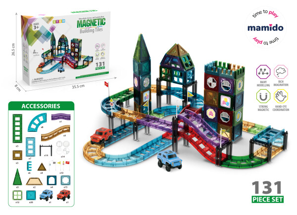 Mamido Mamido Magnetická stavebnica 131 dielov Závodná dráha s autíčkami Castle Track