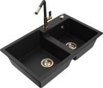 MEXEN/S MEXEN/S - Tomas granitový drez 2-bowl vrátane batérie Flora, čierna 6516-77-670401-57-G