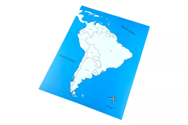 Moyo Montessori Moyo Montessori Kontrolná mapa - Južná Amerika Nová - s popiskami