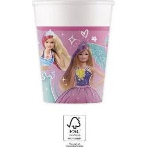 Papierové poháre na barbie 200ml, 8ks - Procos