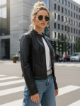 Dámska kožená bunda so stojačikom čierna FashionStreet TY5568 L