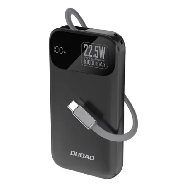 Dudao K31 10000mAh čierna / Powerbanka / so vstavaným káblom / 22.5W (195942)