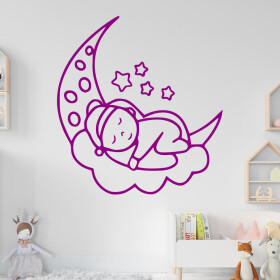 Veselá Stena Samolepka Noc na mesiačiku Farba: fialová, Veľkosť: 100 x 108 cm