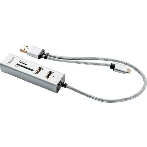 YENKEE YHC 103SR USB C OTG HUB + čítačka biela / 3x USB 2.0 / 1x USB-C / čítačka MicroSD a SD kariet (8590669276363)