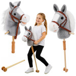 Mamido Kôň na tyči Hobby Horse so zvukmi a kolieskami 100 cm sivý