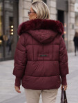 Dámska zimná prešívaná bunda s kožušinou, bordová, FashionStreet TY5742 XL
