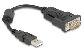 DeLock USB 2.0 A - RS-232 DB9 čierna / USB adaptér / 0,25 m / pozlátené kontakty / magneticky tienený (64276)