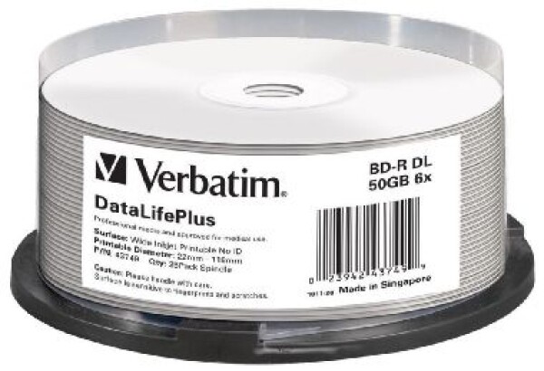 Verbatim Blu-Ray BD- R Printable 25ks / 50GB / 6x / DualLayer / Printable (43749)