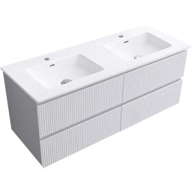 CERANO - Kúpeľňová skrinka Carole - biela matná ryhovaná + keramické dvojumývadlo Novo - biela lesklá - 121x49,5x46,5 CER-720317