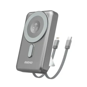 Dudao K29 10000mAh šedá / Powerbanka / MagSafe s puzdrom, stojanom a vstavanými káblami USB-C / Lightning / 20W (188193)