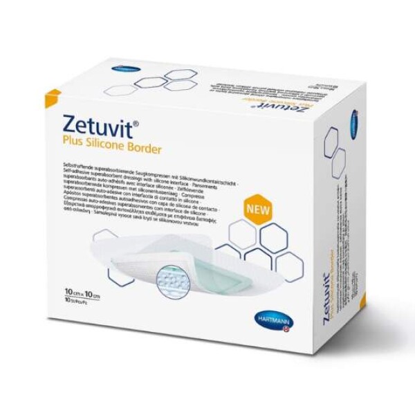 ZETUVIT Plus silicone border kompres sterilný 10 x10 cm 10 ks